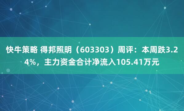 快牛策略 得邦照明（603303）周评：本周跌3.24%，主力资金合计净流入105.41万元